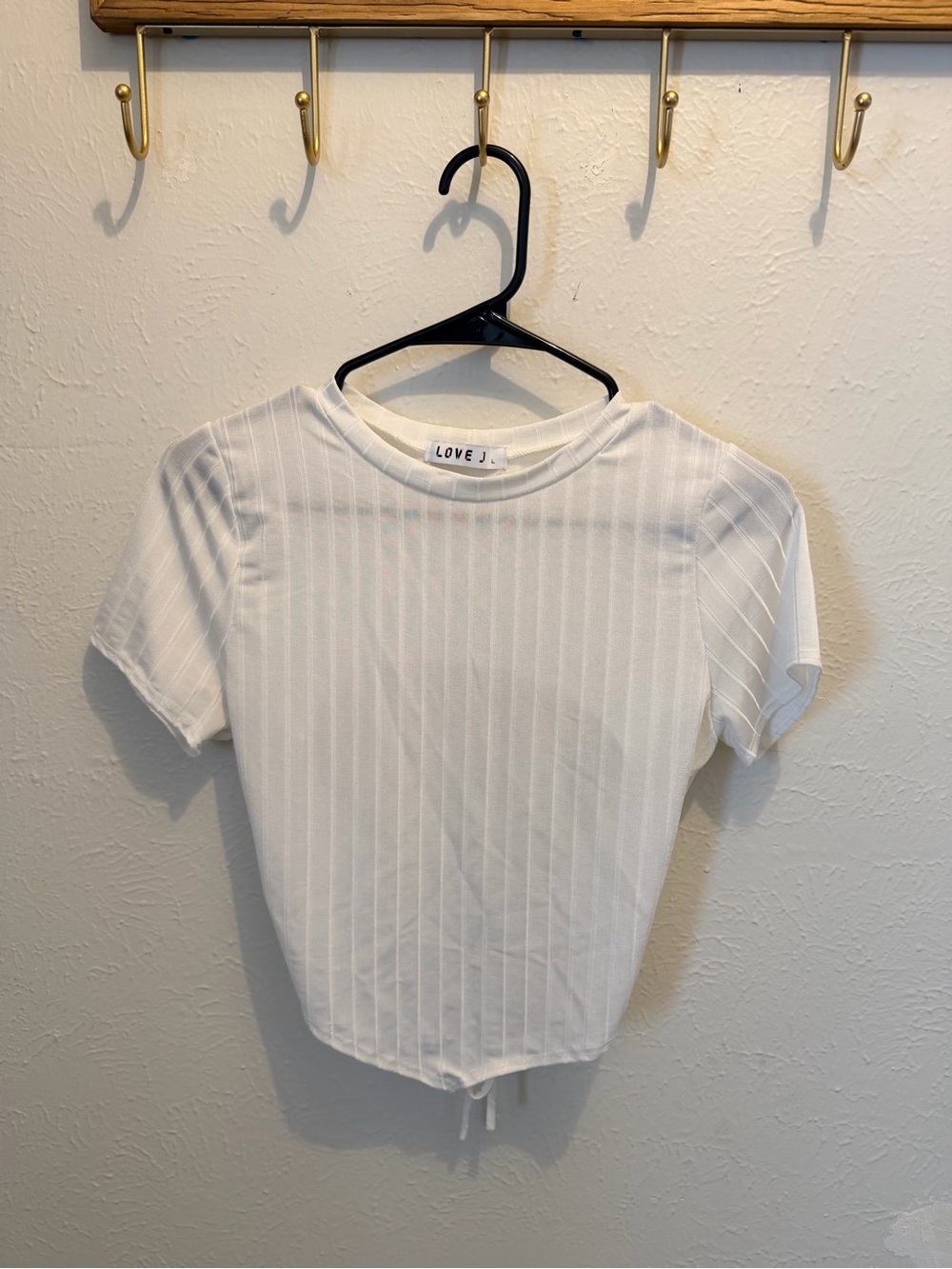 love J White Ribbed Crewneck Cropped Tee with Drawstring Hem